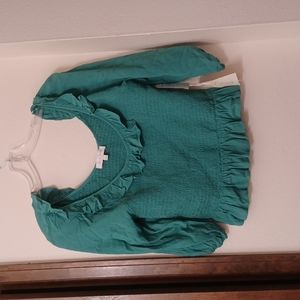 Love & piece off shoulder ruffled crew neck crop blouse 3/4 sleeves nwt …